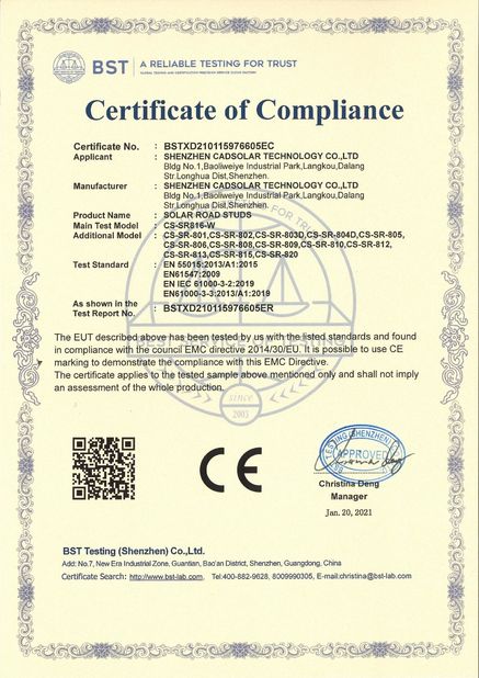 Chine Shenzhen CadSolar Technology Co., Ltd. Certifications